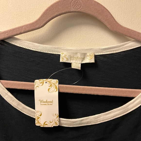 🐝 NWT Suzanne Betro Navy Contrast-Piping Yoke Tunic Size XL - Picture 3 of 6